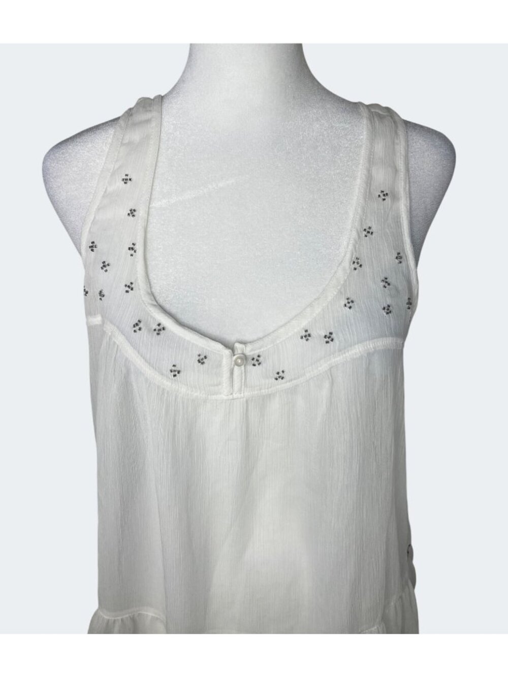Hollister White Sleeveless Flowy Embroidered Tank Top Medium Scoop Neck - Picture 9 of 13